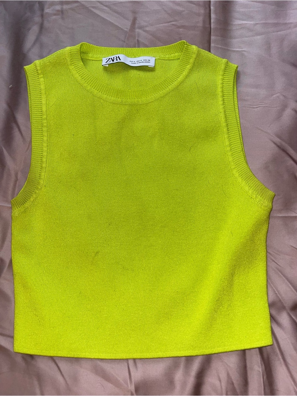 Zara Neon Lime Knit Sleeveless Crop Top